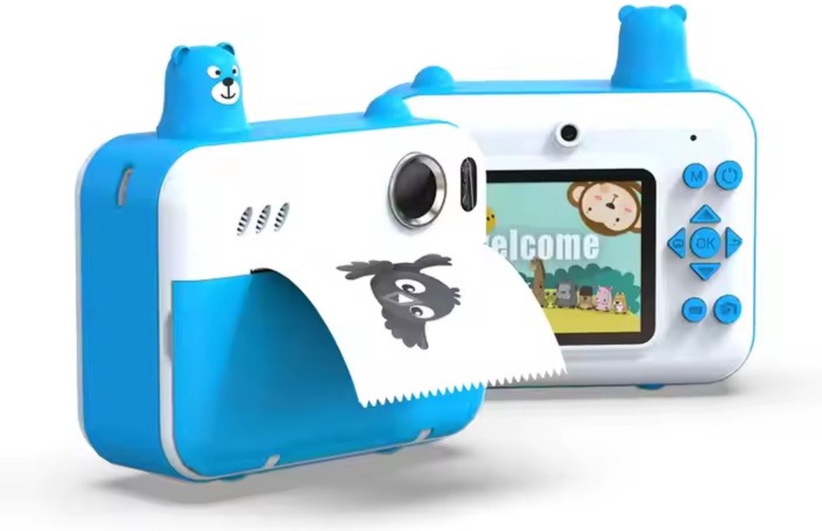RyC Toys 3-in-1 Digitale Kindercamera- blauw | Instant Print & Selfie | Inclusief Fotoroll | Speelcamera met Games | Spellen voor Kinderen | sinterklaas cadeau